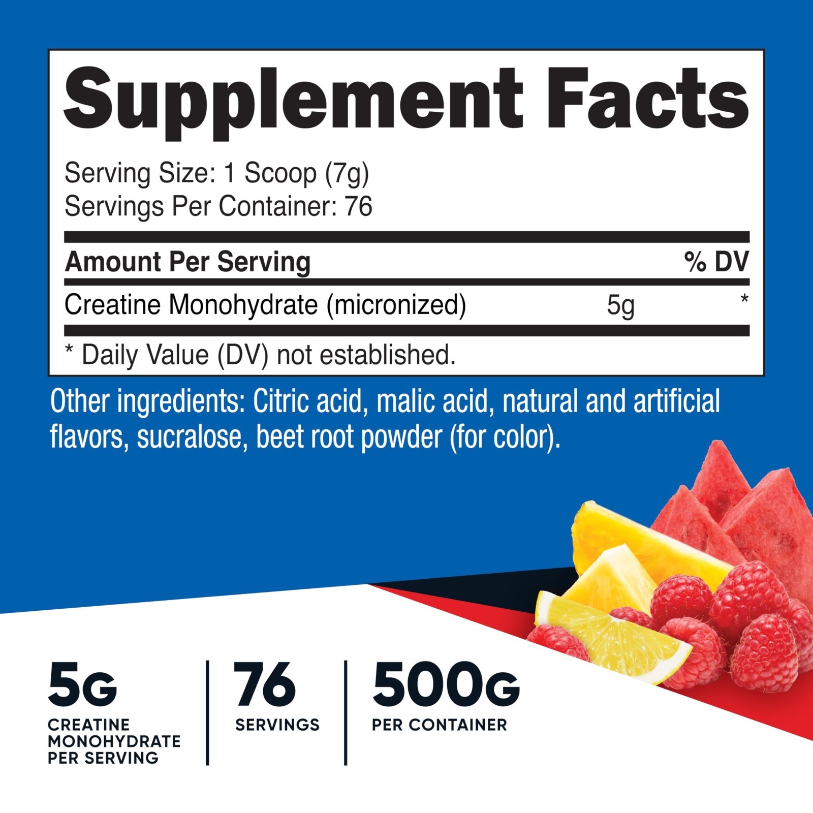Creatine Monohydrate Powder – Fruit Punch Flavor, 500g – Muscle Gain & Energy Bo