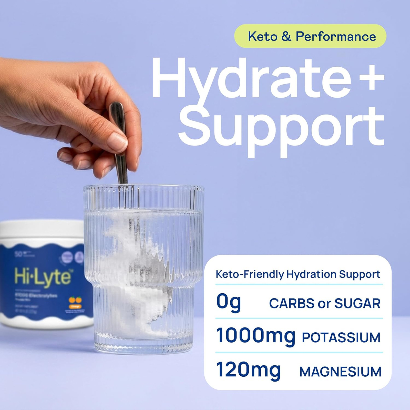 Electrolytes Powder Mix Orange 50 Servings Keto Performance 1000mg Potassium
