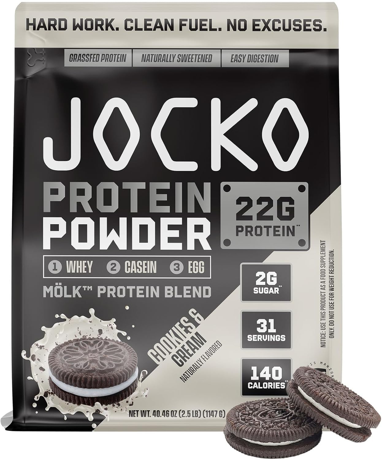 Jocko Fuel Mölk Whey Protein Powder – Keto, Probiotics, 2.5 lbs Cookies & Cream