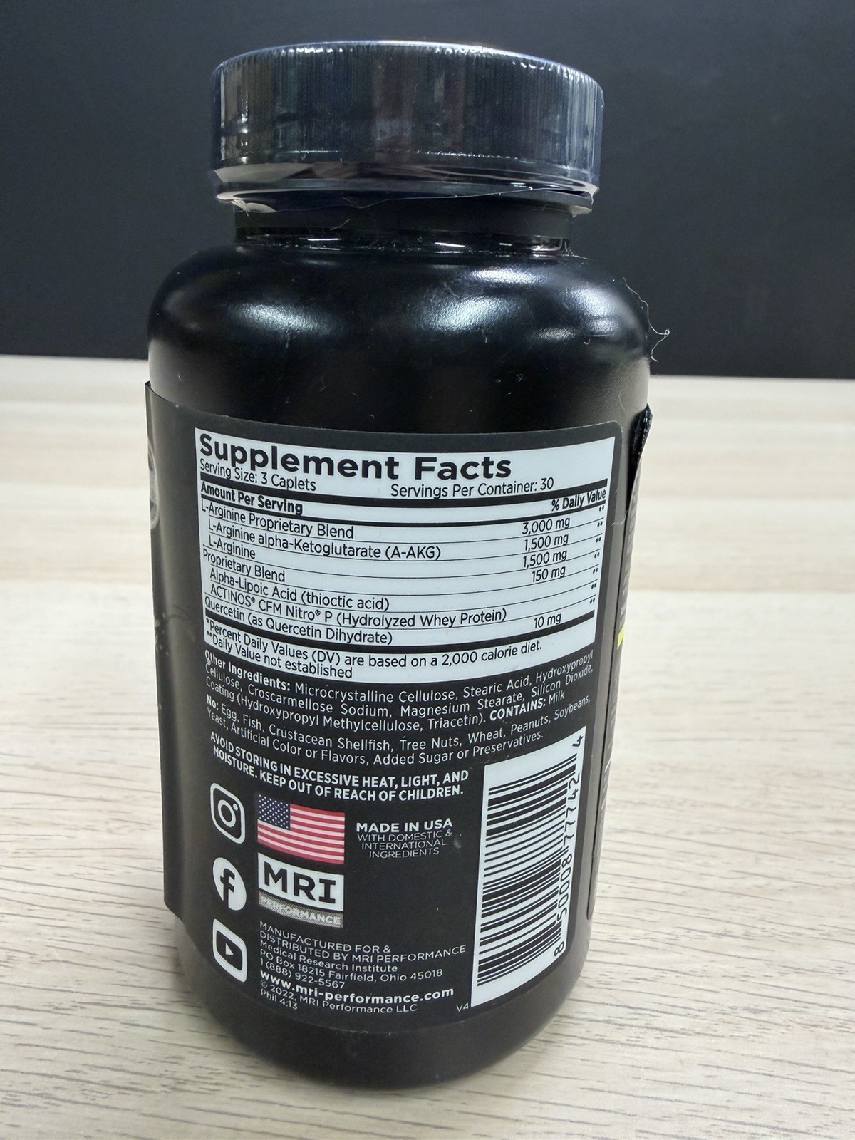 MRI Performance NO2 3,000mg Nitric Oxide Booster L-Arginine AAKG 90 Caplets