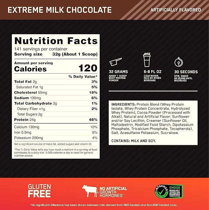 Optimum Nutrition Gold Standard 100% Whey Protein Extreme Milk Chocolate – 10lb