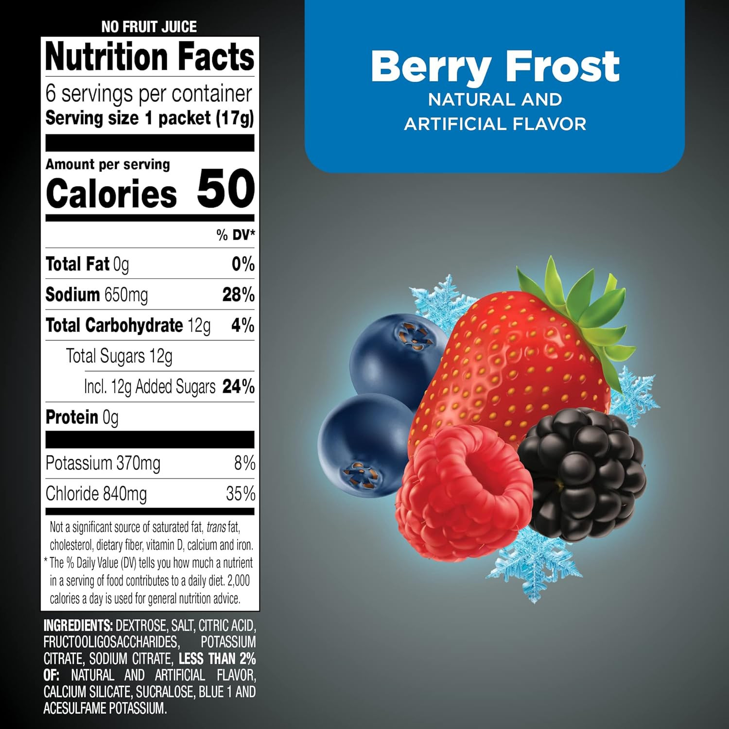 Advantage Care Electrolyte Powder Packets for Rehydration, Berry Frost, 6 Count