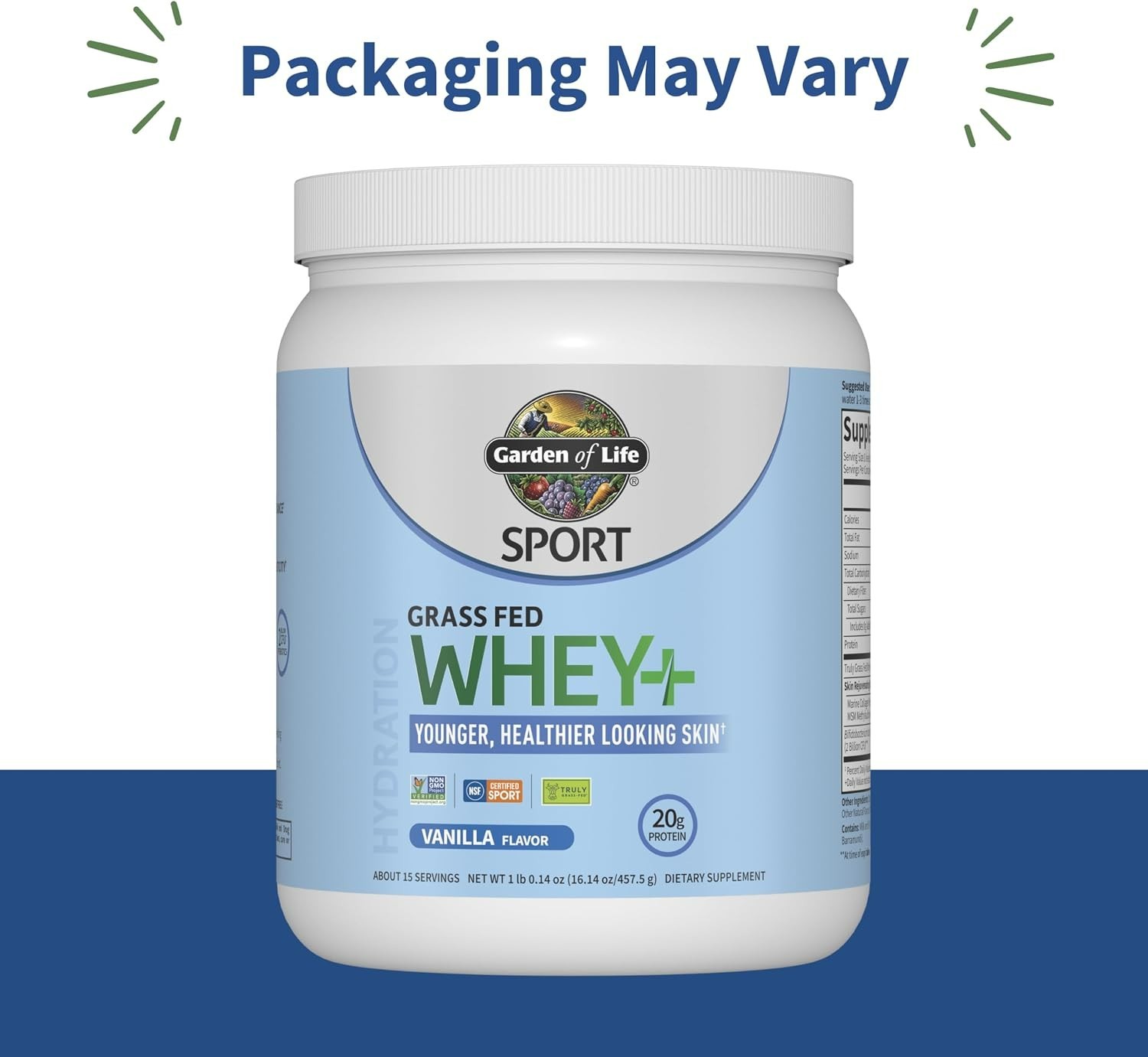 Sport, Grass Fed Whey+, Vanilla, 1 lb 0.14 oz 457.5 g
