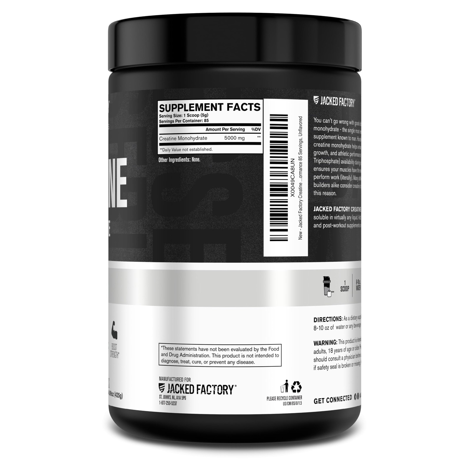 Creatine Monohydrate Powder 425g – 5g Daily Creatine Supplement for Men and W…
