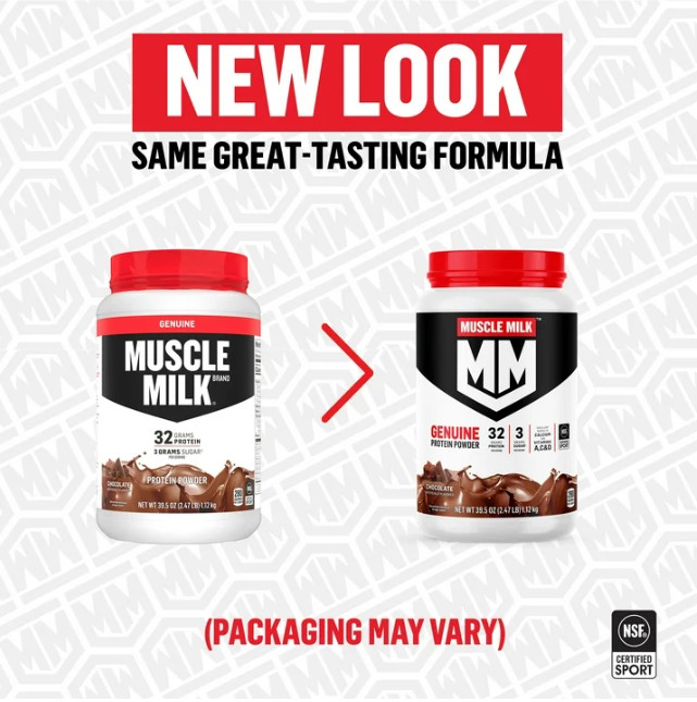Muscle Milk Genuine Protein Powder, Chocolate, 1.93 lb, 12 Servings
