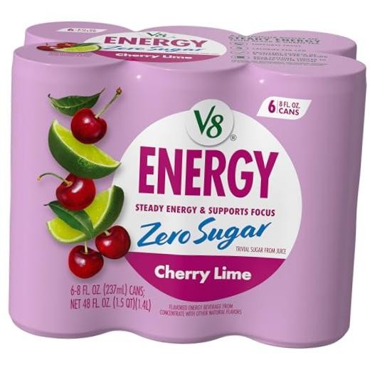 Energy Energy Drink 8 fl. oz. Can Pack of 6 (8 Fl Oz) Zero Sugar Cherry Lime