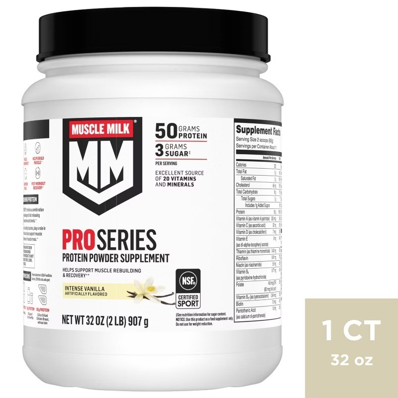 Muscle Milk Pro Series Protein Powder Vanilla 32oz, 50g Protein, NSF Certified