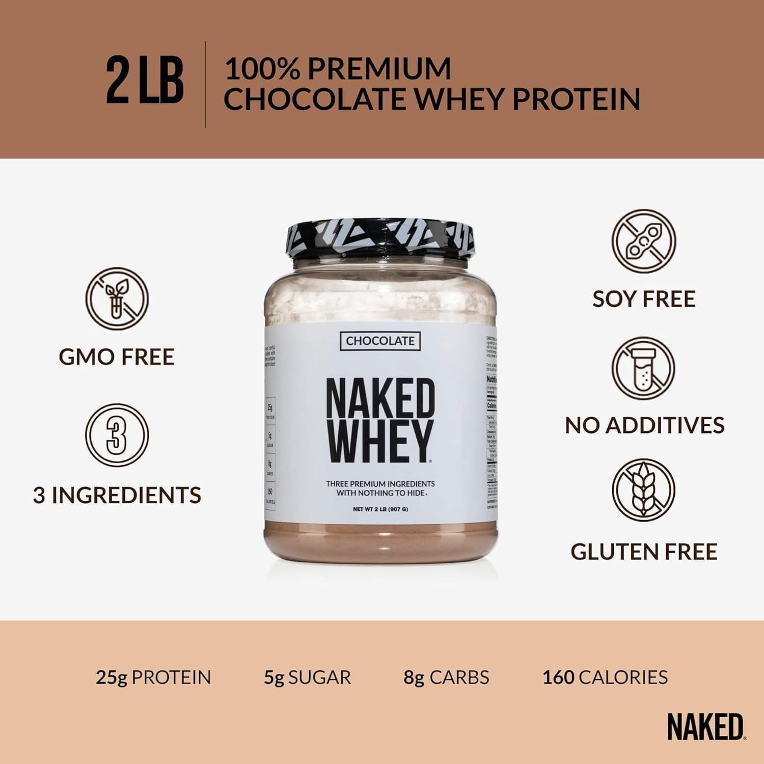2LB Naked Whey – All Natural Grass Fed Whey Protein Powder, Organic Chocolate