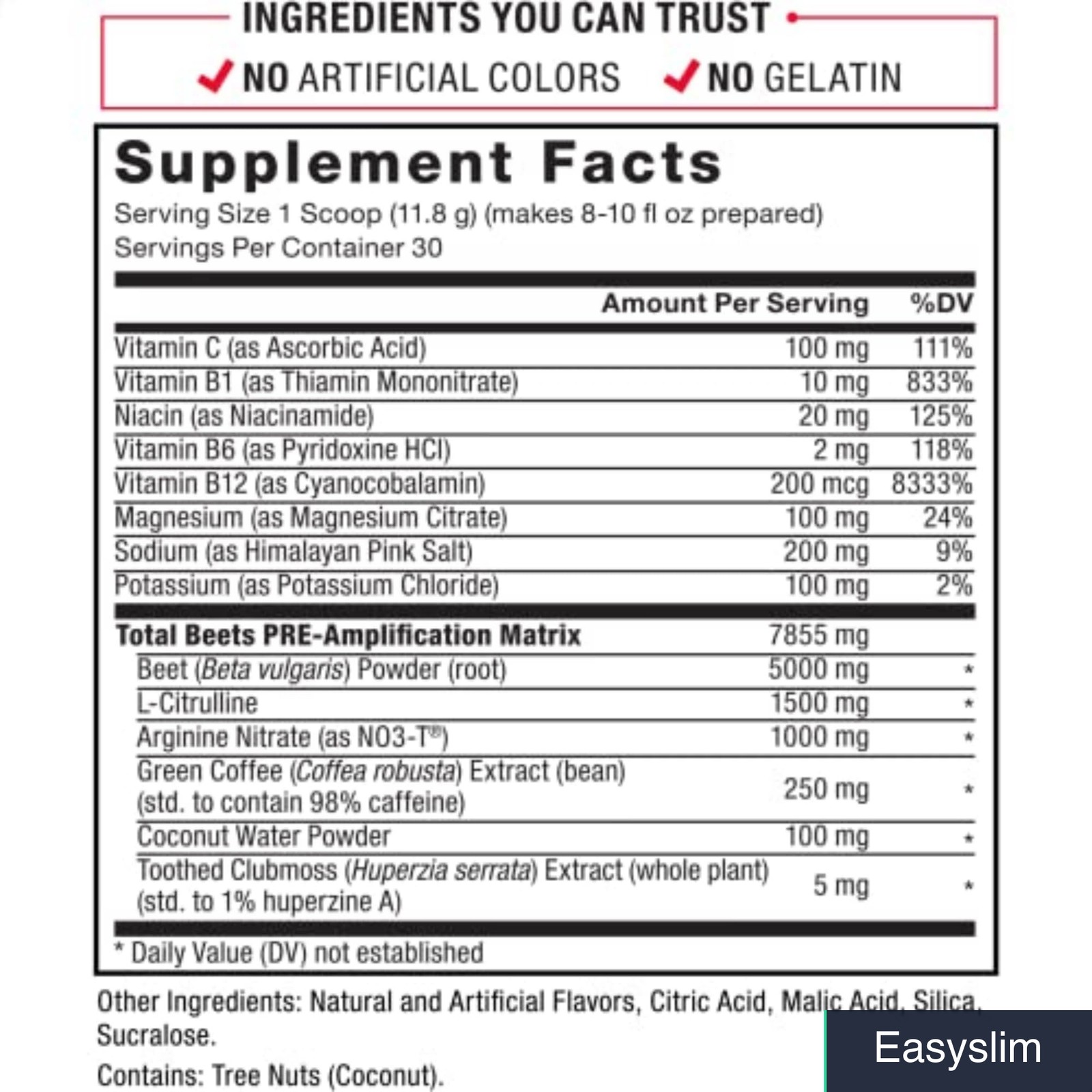 Pre-Workout Powder Beet Root Watermelon 250mg Caffeine 30 Servings