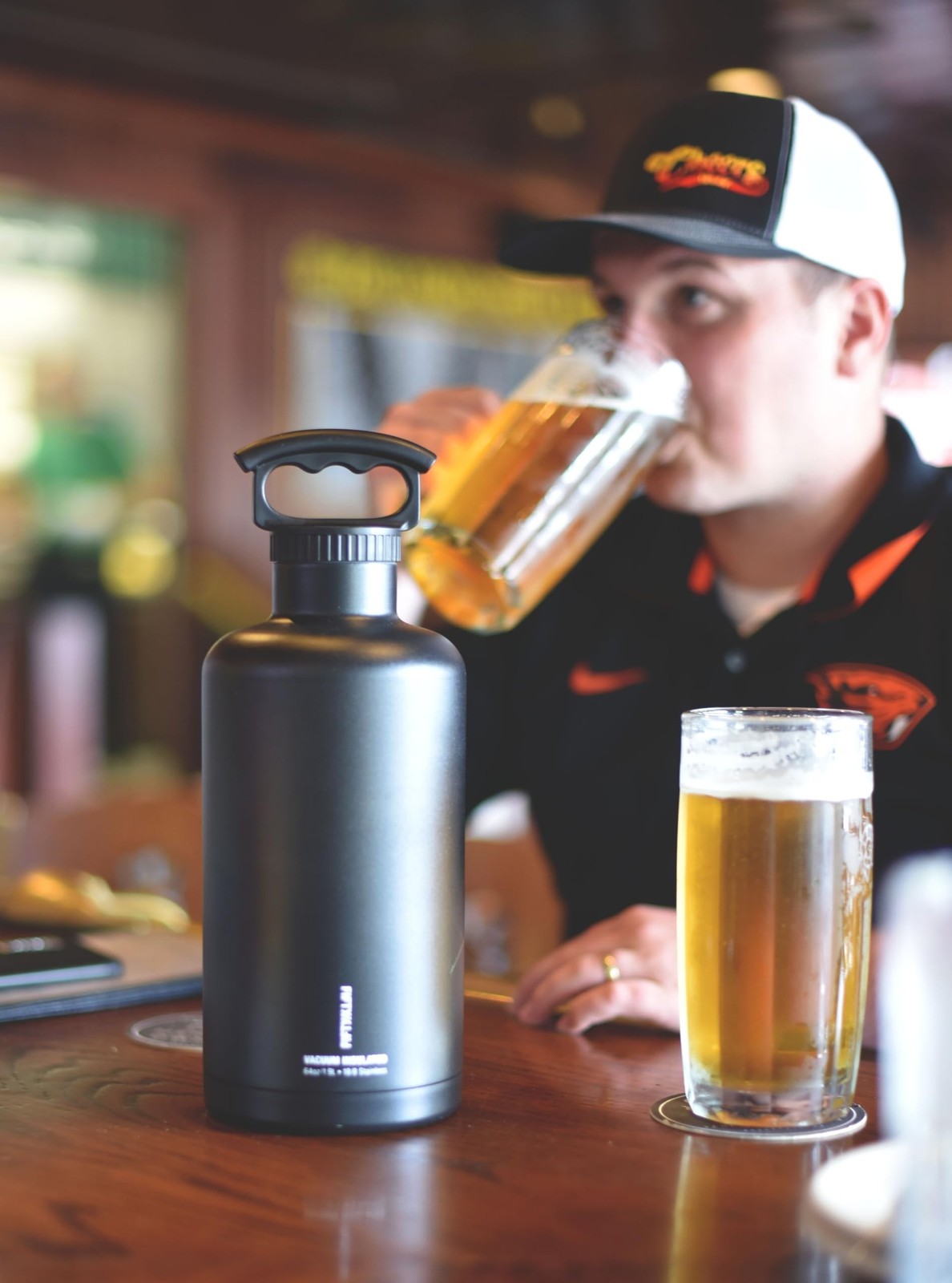 Fifty/Fifty Growler, Double Wall Vacuum Insulated Water Bottle, Stainless Ste…