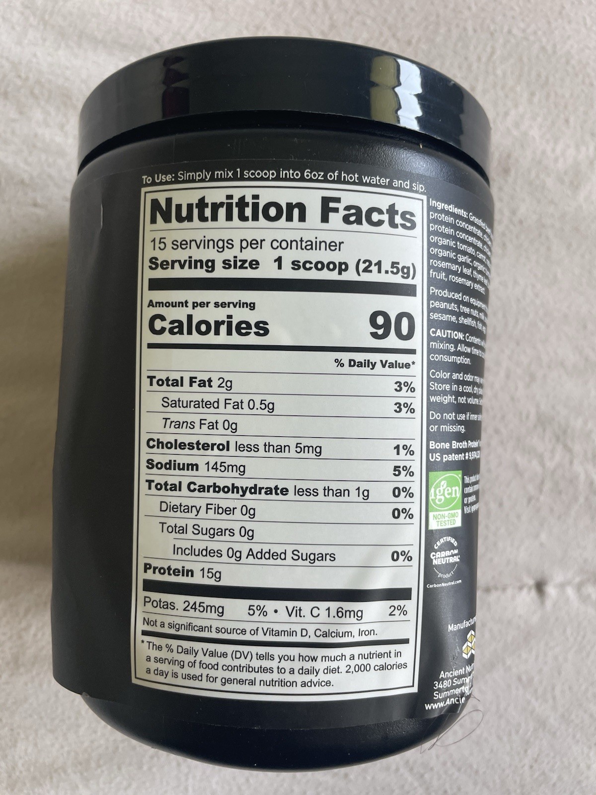 Ancient Nutrition Bone Broth Protein Powder Chicken Soup 11.4 oz 15 Servings