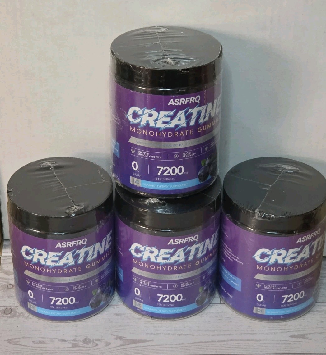 4 ASRFRQ Creatine Monohydrate Gummies Sealed 7200mg Blueberry Exp 10/09/2026