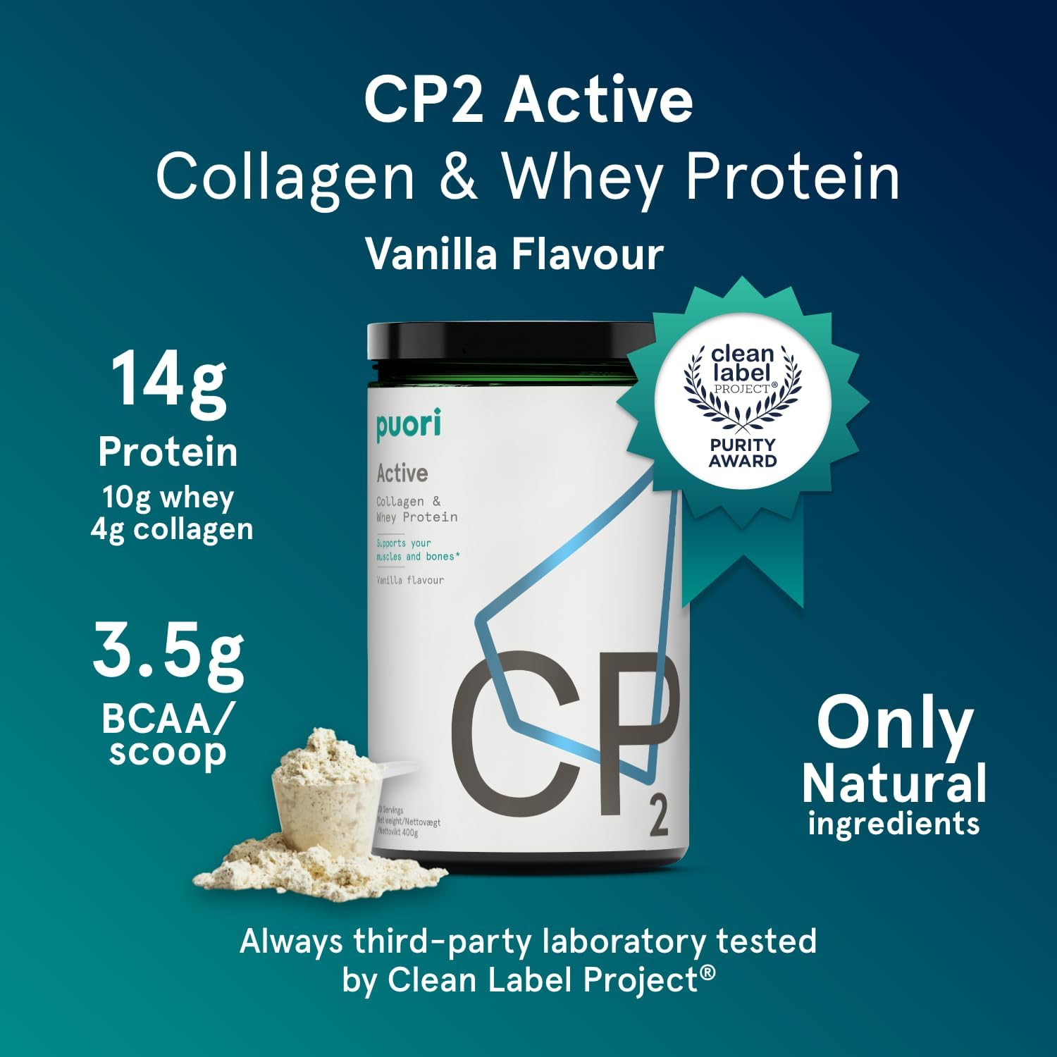 Whey Protein Powder with Collagen, CP2 Active, Pasture Raised, Grass-Fed & Non-G