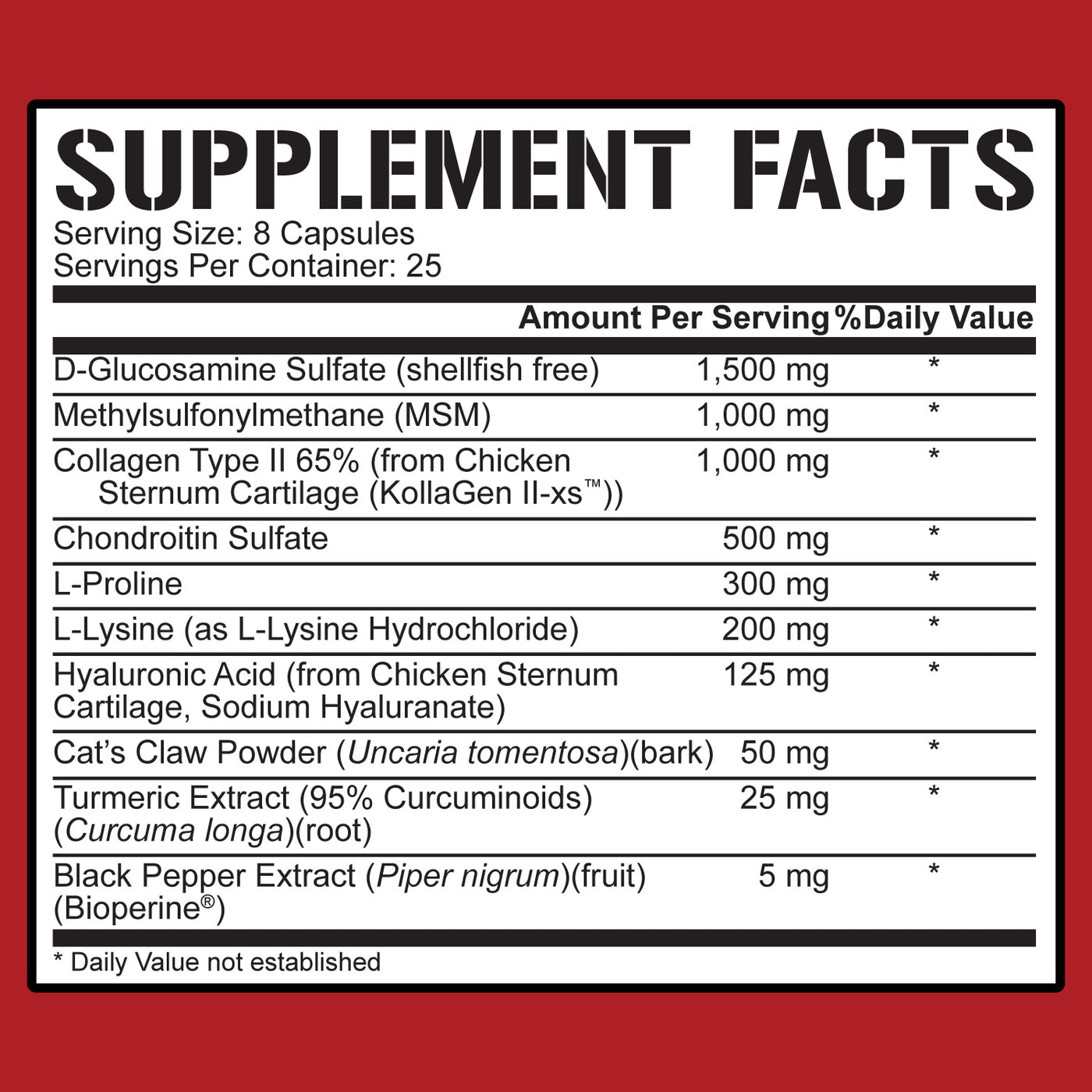RICH PIANA 5% NUTRITION JOINT DEFENDER Maximum Joint Support 200 Capsules