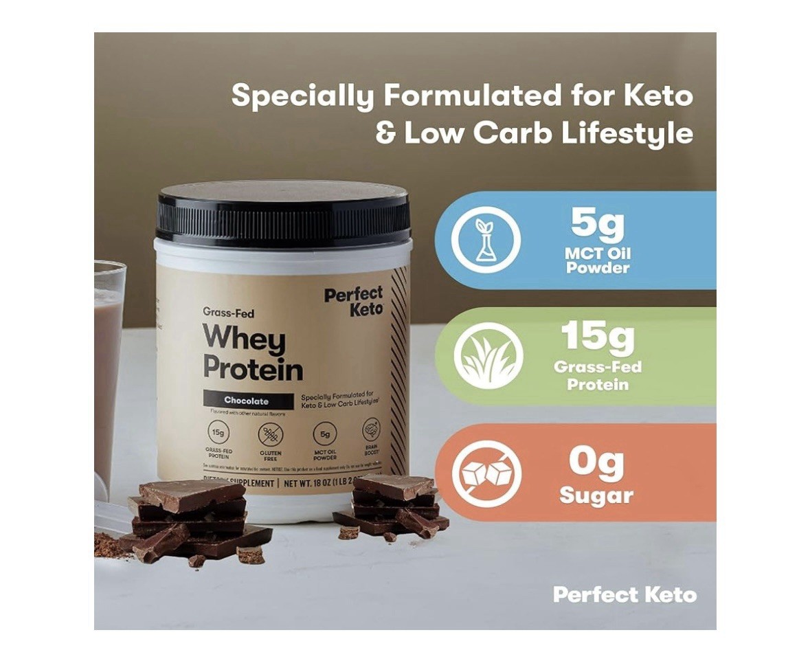 Perfect Keto Grass-Fed Whey Protein Chocolate 18oz | MCT, Gluten-Free
