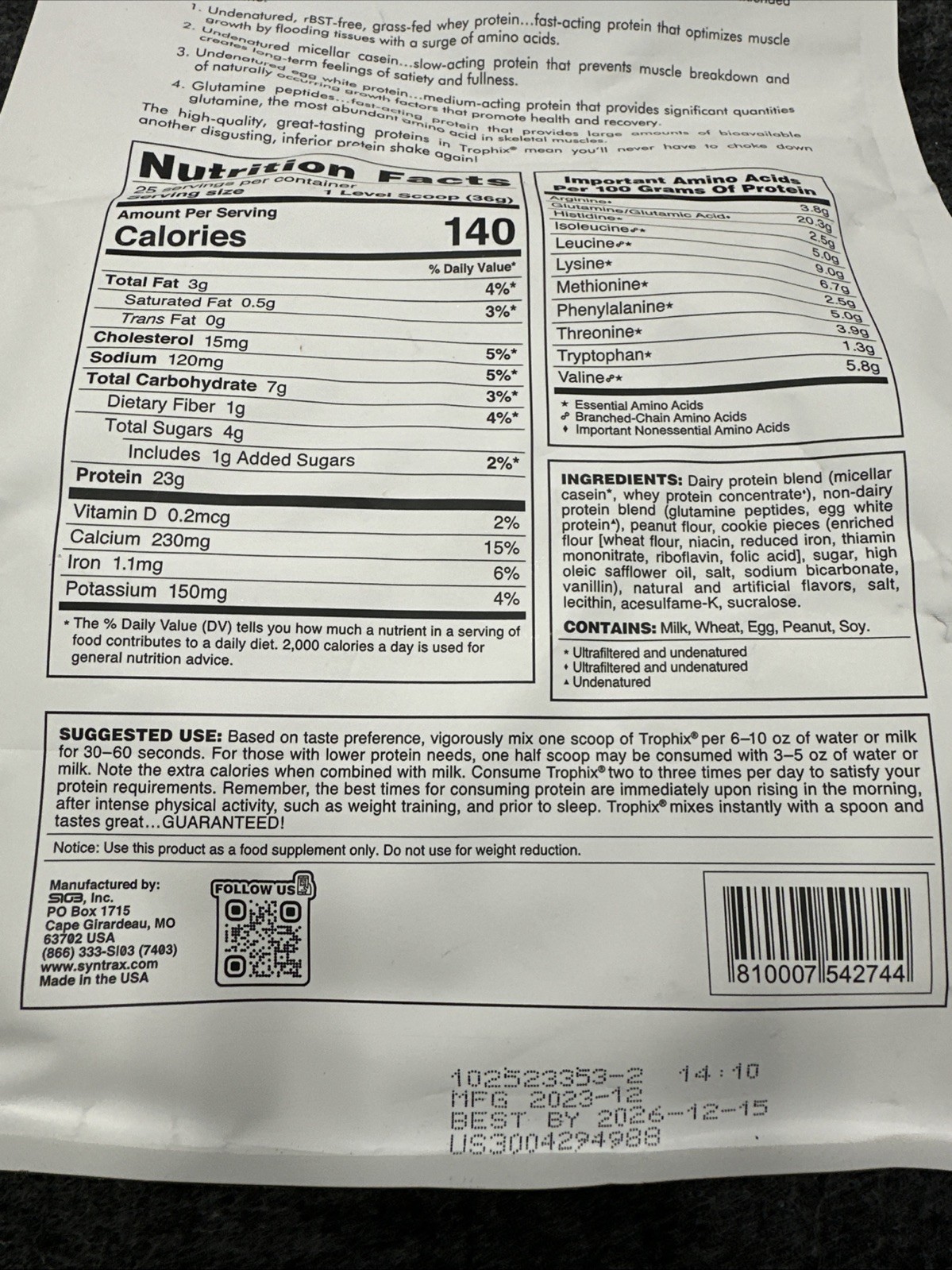 Syntrax Trophix Ultra Sustained-Release Protein Powder Peanut Butter Wafer 2lb