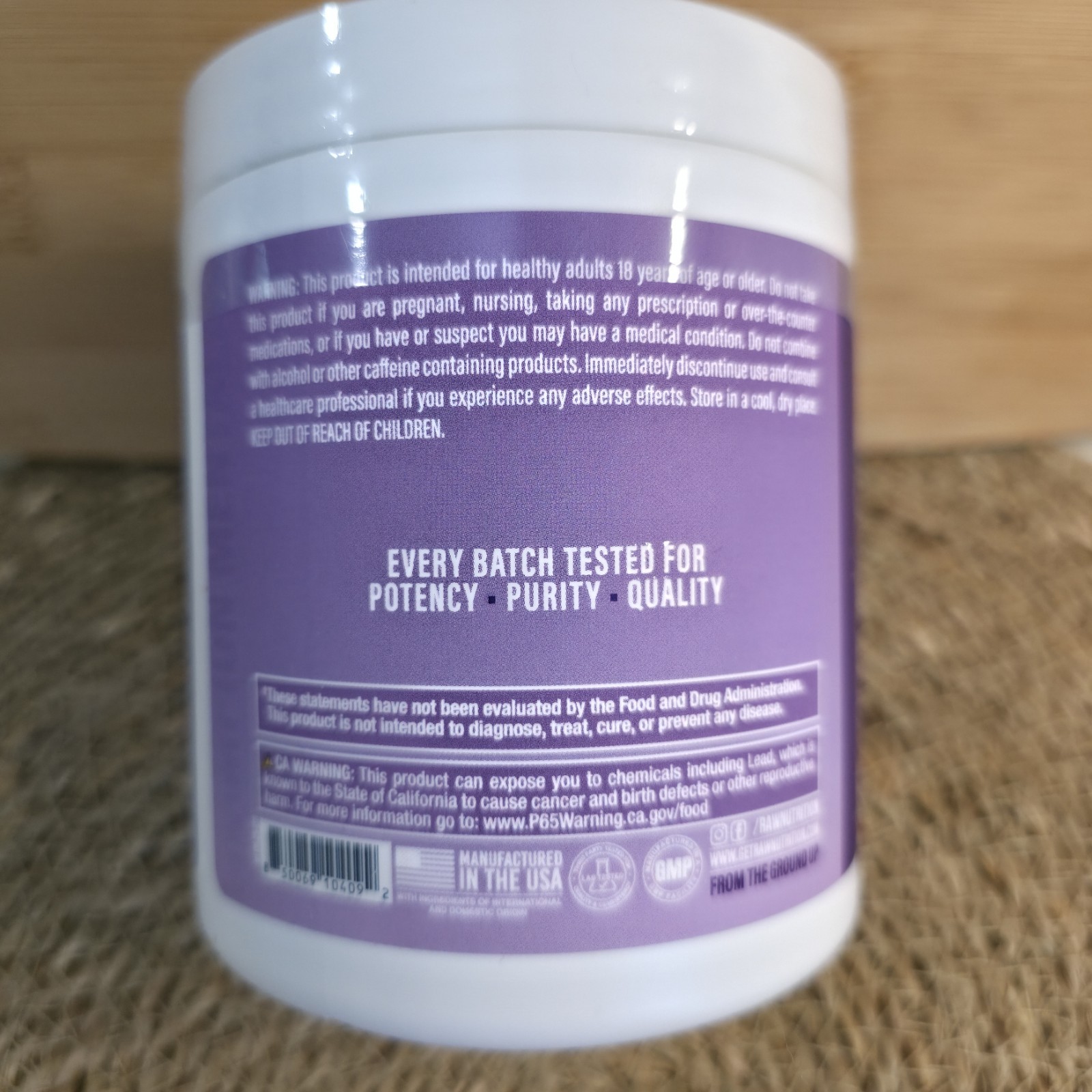 BUM ESSENTIALS RAW Pre Workout Sour Grape Energy Focus Endurance 20 Serving