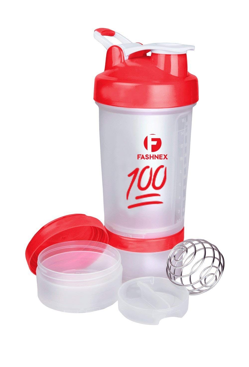 FASHNEX Protein Shaker Cup with Twist N’ Lock Storage Containers, 500ml (White)
