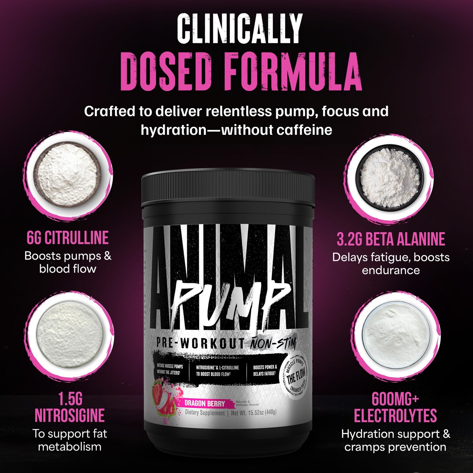 Animal Pump NS Stim-Free Pre Workout Powder for Men & Women – 20 Servings