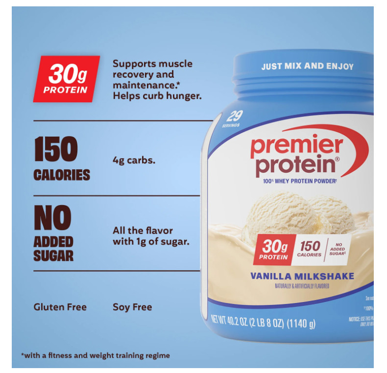 Premier Protein Whey Powder Vanilla Milkshake 29 Servings 30g Protein