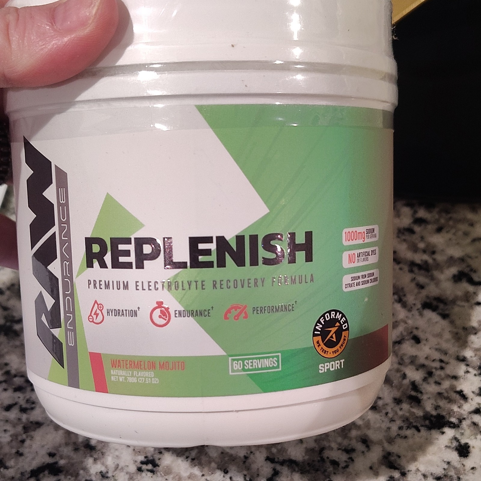 RAW Endurance Replenish Electrolyte Powder Watermelon Mojito 60 Servings