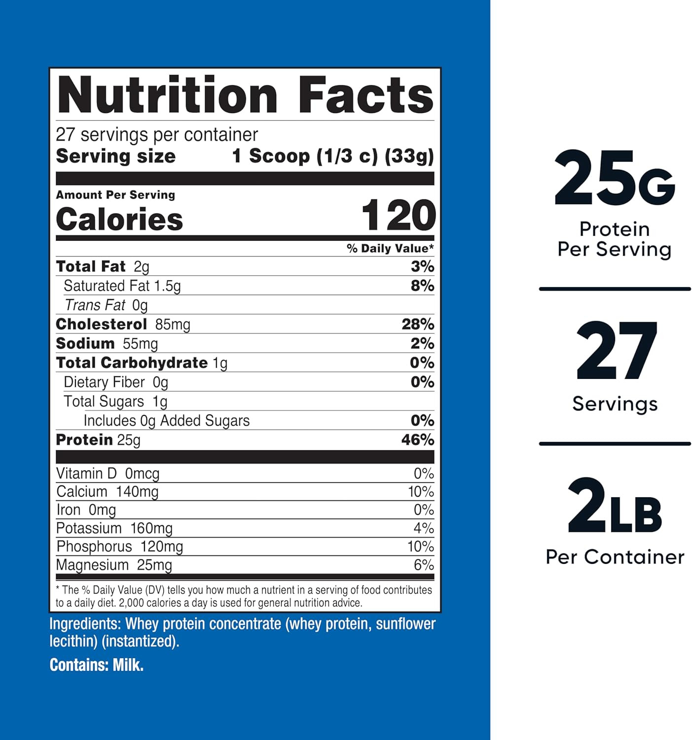 Whey Protein Concentrate Powder (Unflavored) 2LBS, Gluten Free | Gmo-Free