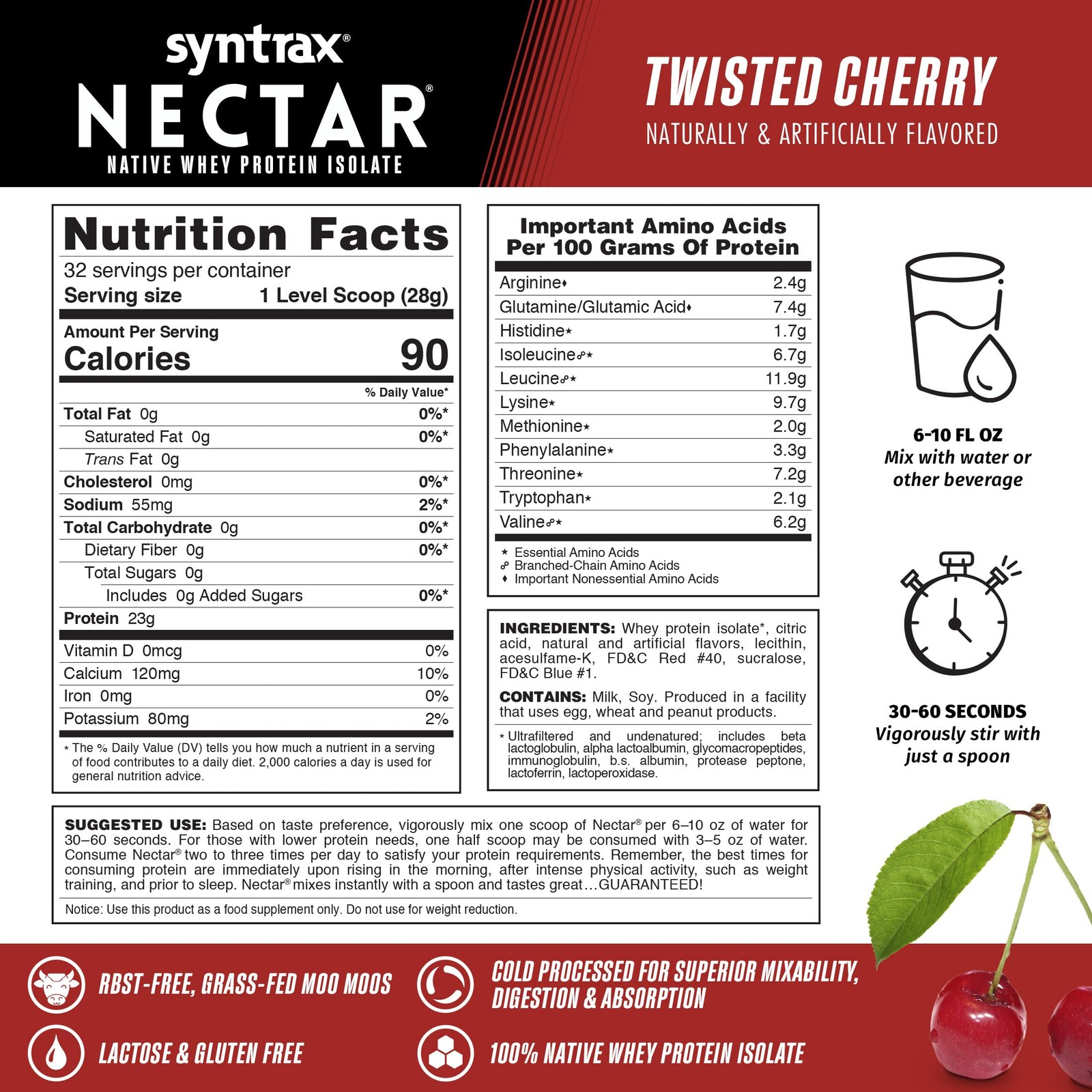 Syntrax Nutrition Nectar 100% Whey Protein Isolate Powder Refreshing Fruit 2 lbs