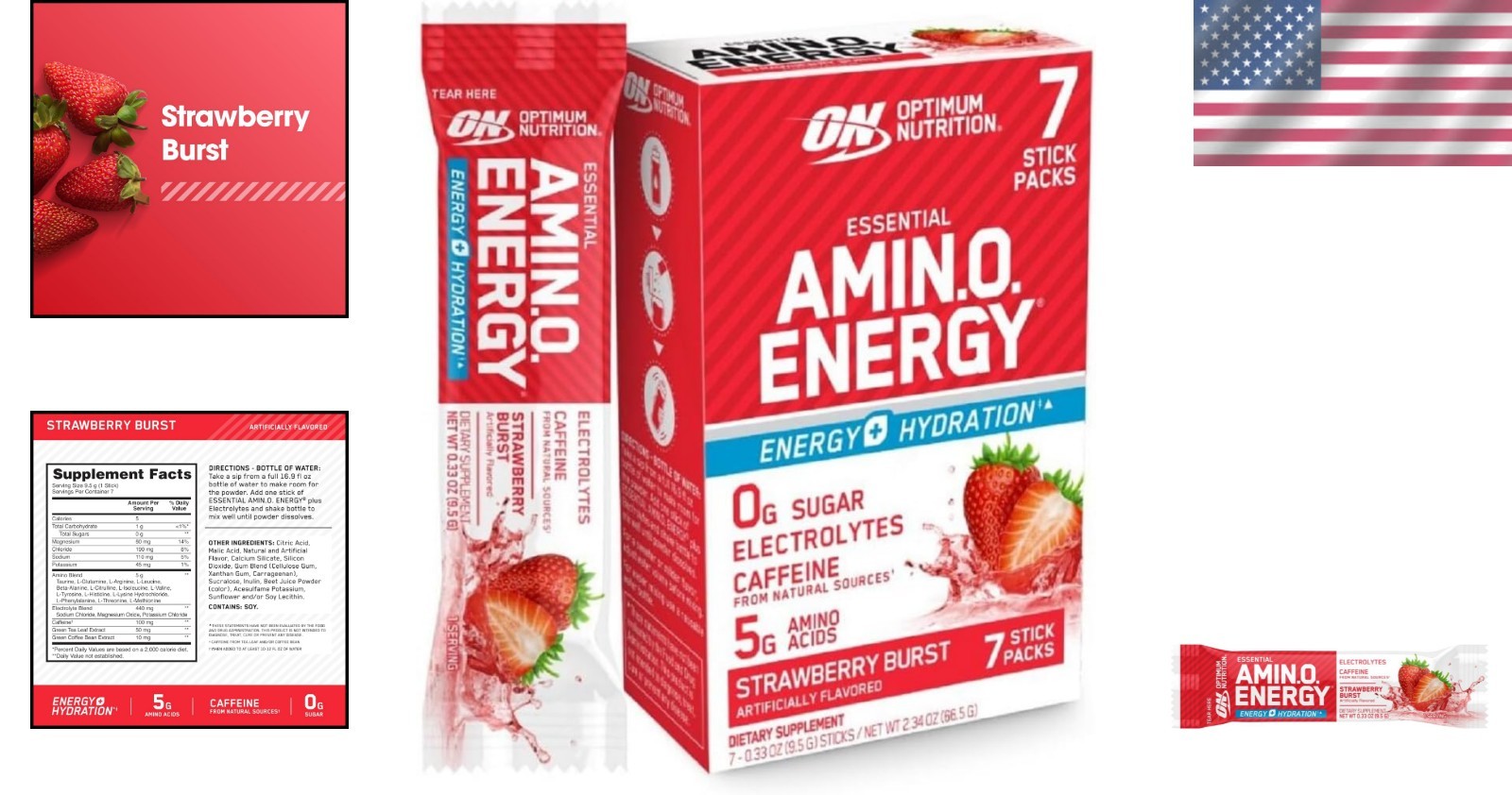 Optimum Nutrition Essential Amino Energy Plus – 7 Pack Strawberry Electrolytes