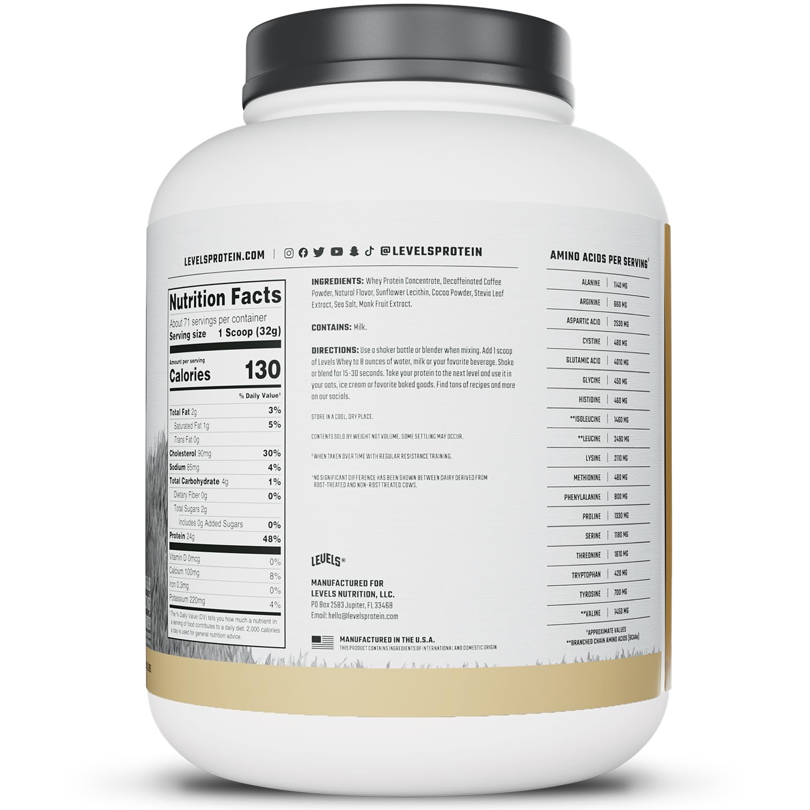 Levels Grass Fed Whey Protein Powder No Artificials 24G of Protein Cappuccino…