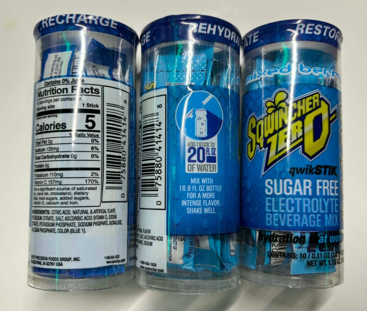 3 Sqwincher Zero QwikStik Sugar Free Electrolyte Beverage Mix Mixed Berry 30 Ea