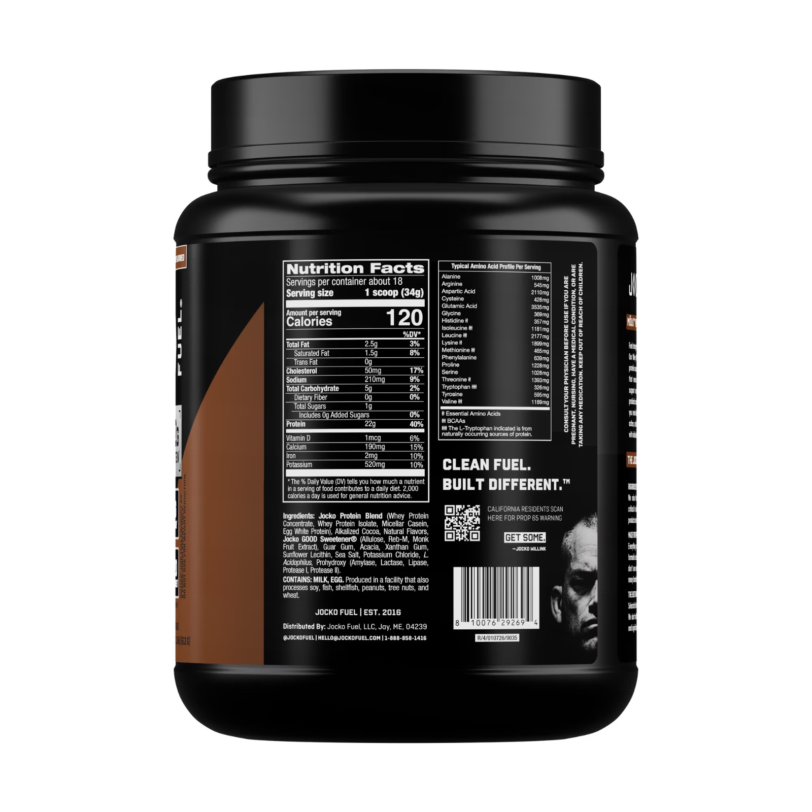 Jocko Fuel Whey Protein Powder Chocolate 22g Protein 18 Servings No Sugar Added
