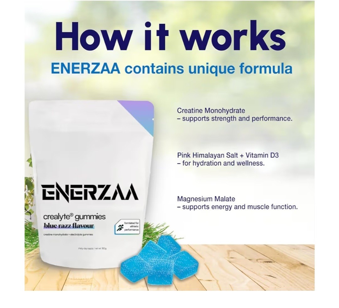 ENERZAA Creatine Gummies Blue Razz Flavor 180g 30 Day Supply