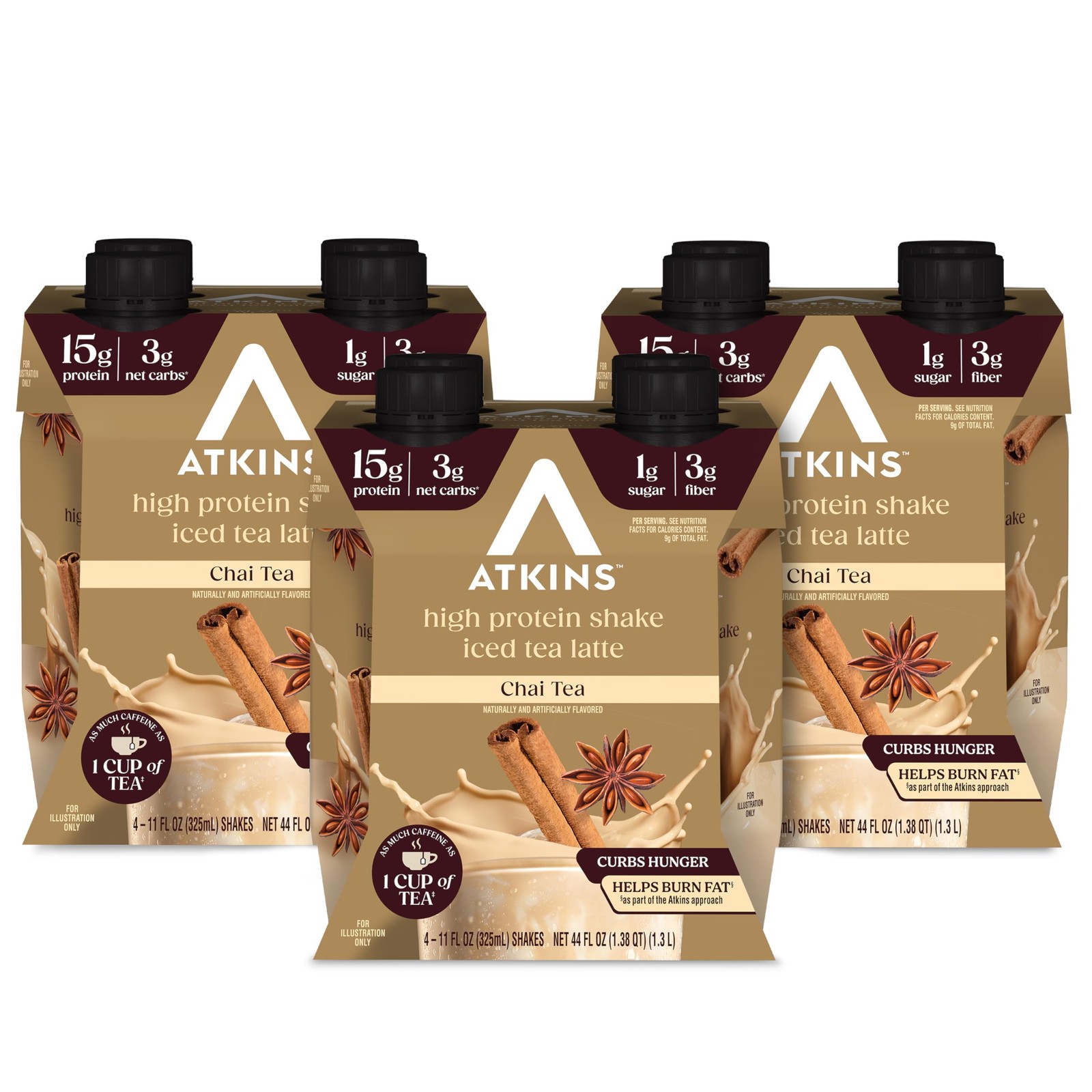 Atkins Chai Tea Latte Flavored High Protein Shake, 12 11 Fl Oz (Pack of 12)
