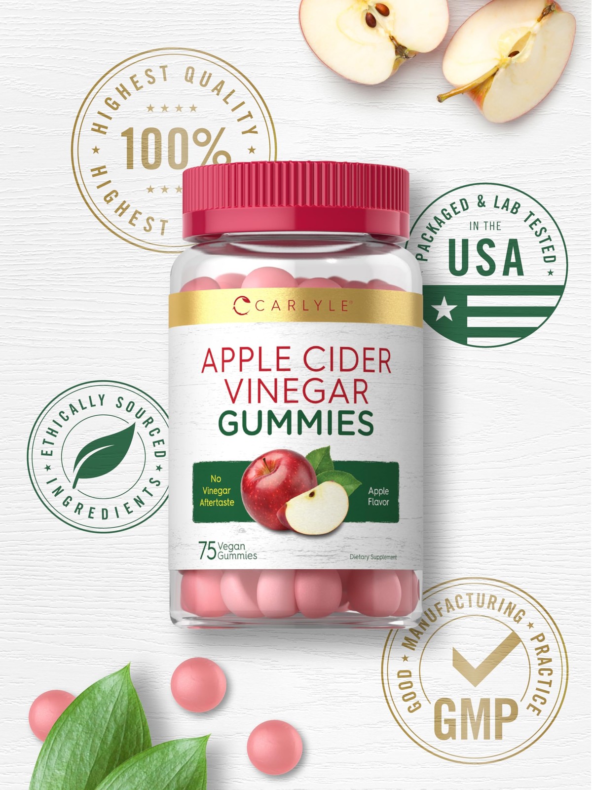 Carlyle Vegan Apple Cider Vinegar Gummies | 75 Count | 75 (Pack of 1)