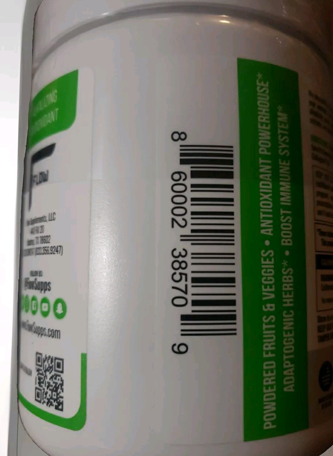 Flow GREENS Fruits & Vegg 7 oz Size (30 Serv) Lemon Grass Flavor BEST BY 08/24