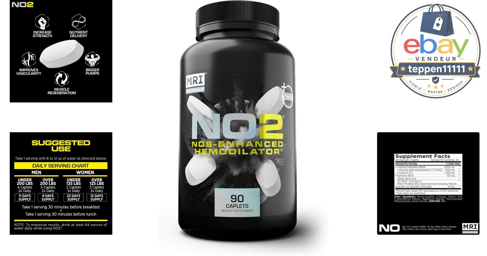 NO2 Nitric Oxide Booster 3000mg L-Arginine AAKG 90 Caplets