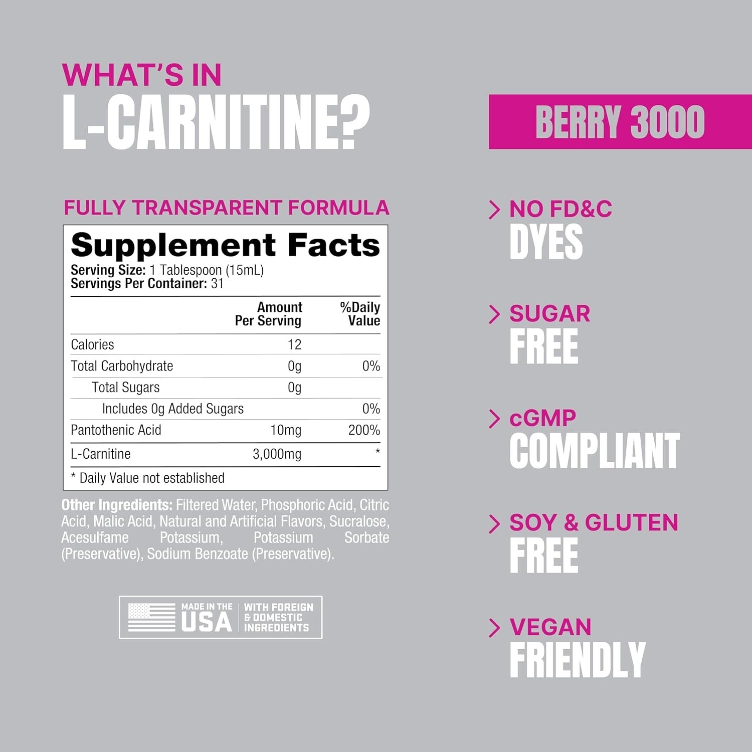 ProSupps L-Carnitine 3000 Liquid Fat Burner, Stimulant Free Metabolic Enhancer