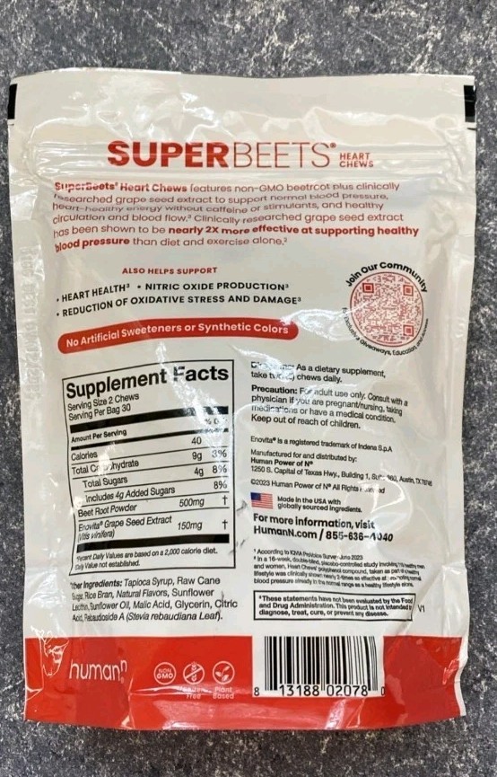 HumanN SuperBeets Pomegranate Berry Soft Chews – 60 Count EXP 11/2026