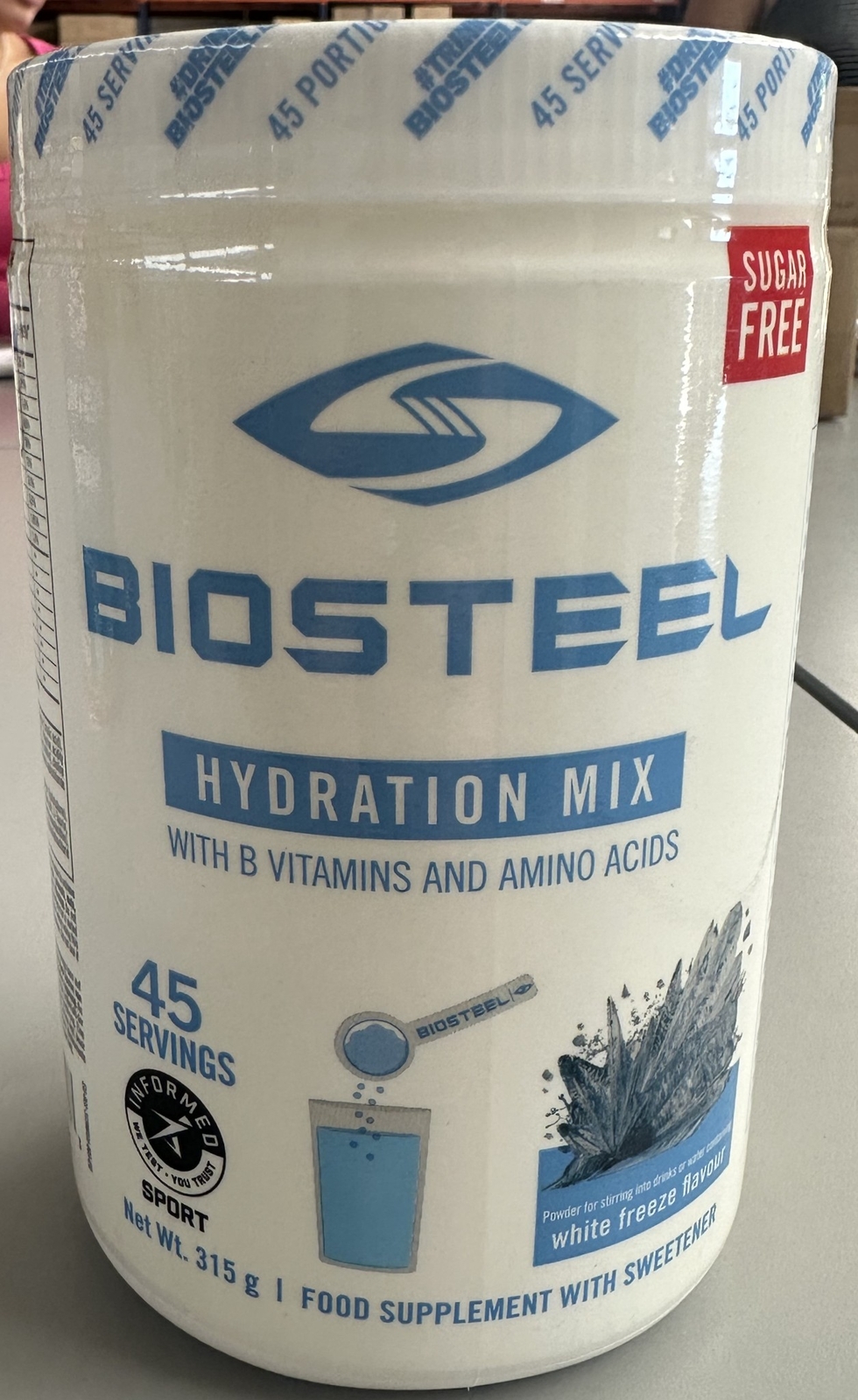 BioSteel Zero Sugar Hydration Mix – White Freeze Flavor, 45 Servings per Tub