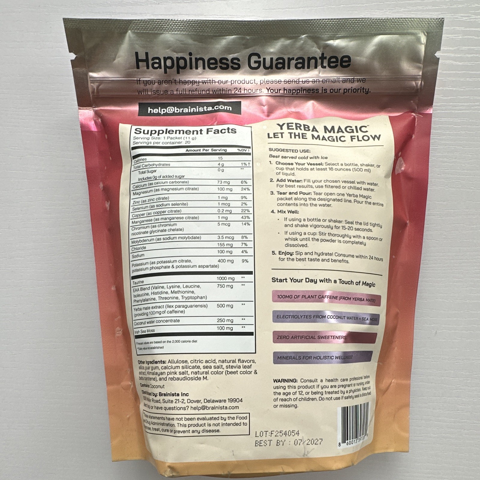 Brainista Tropical Punch Electrolytes Powder Hydration Energy 20 Packets 220g