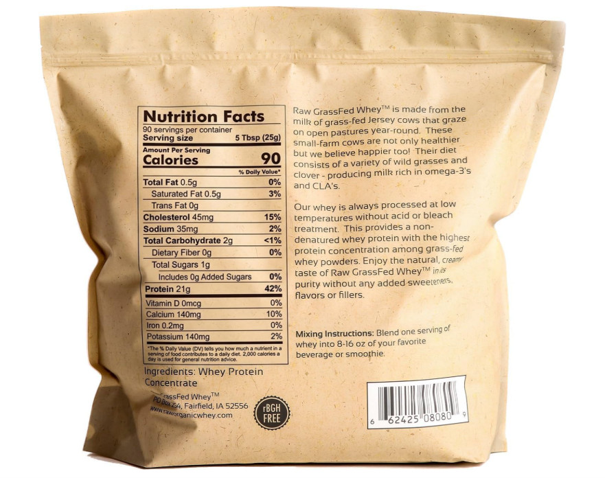 Raw Grass Fed Whey Protein Powder, Unflavored, 5 lb, No Additives