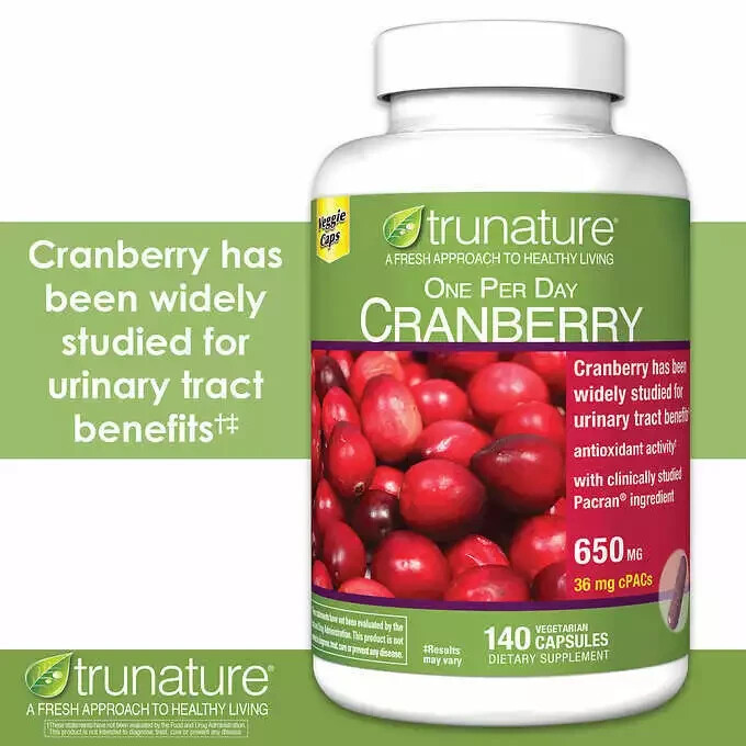 Trunature CRANBERRY 650mg, 140 Capsules one per day Supports a Healthy Urinary T