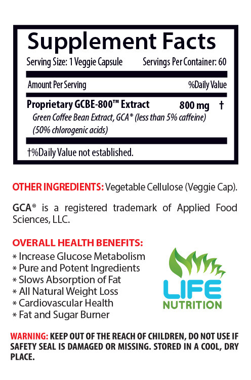 Green Coffee Beans Raw – Green Coffee Extract GCA 800mg – Weight Loss Diet 6B