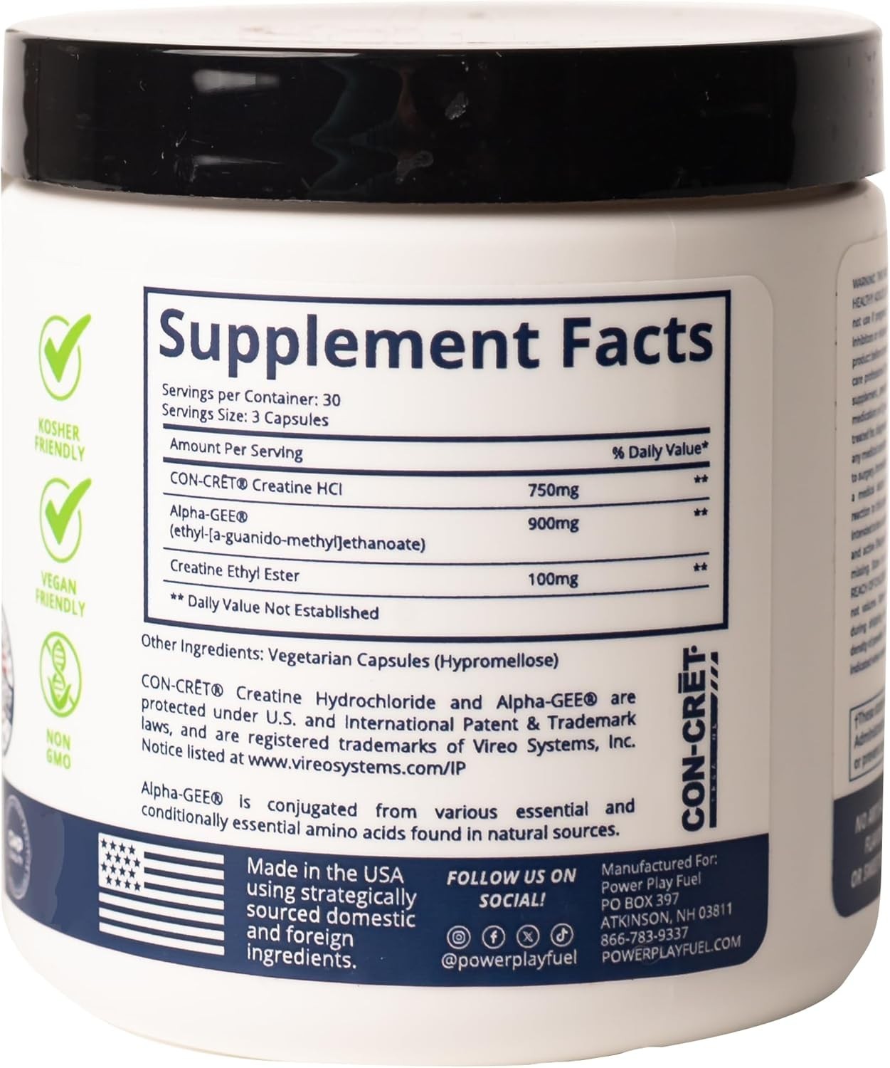 PowerPlay Fuel CREATINE HCl + Recovery Capsules for Muscle & Brain Health – 90ct