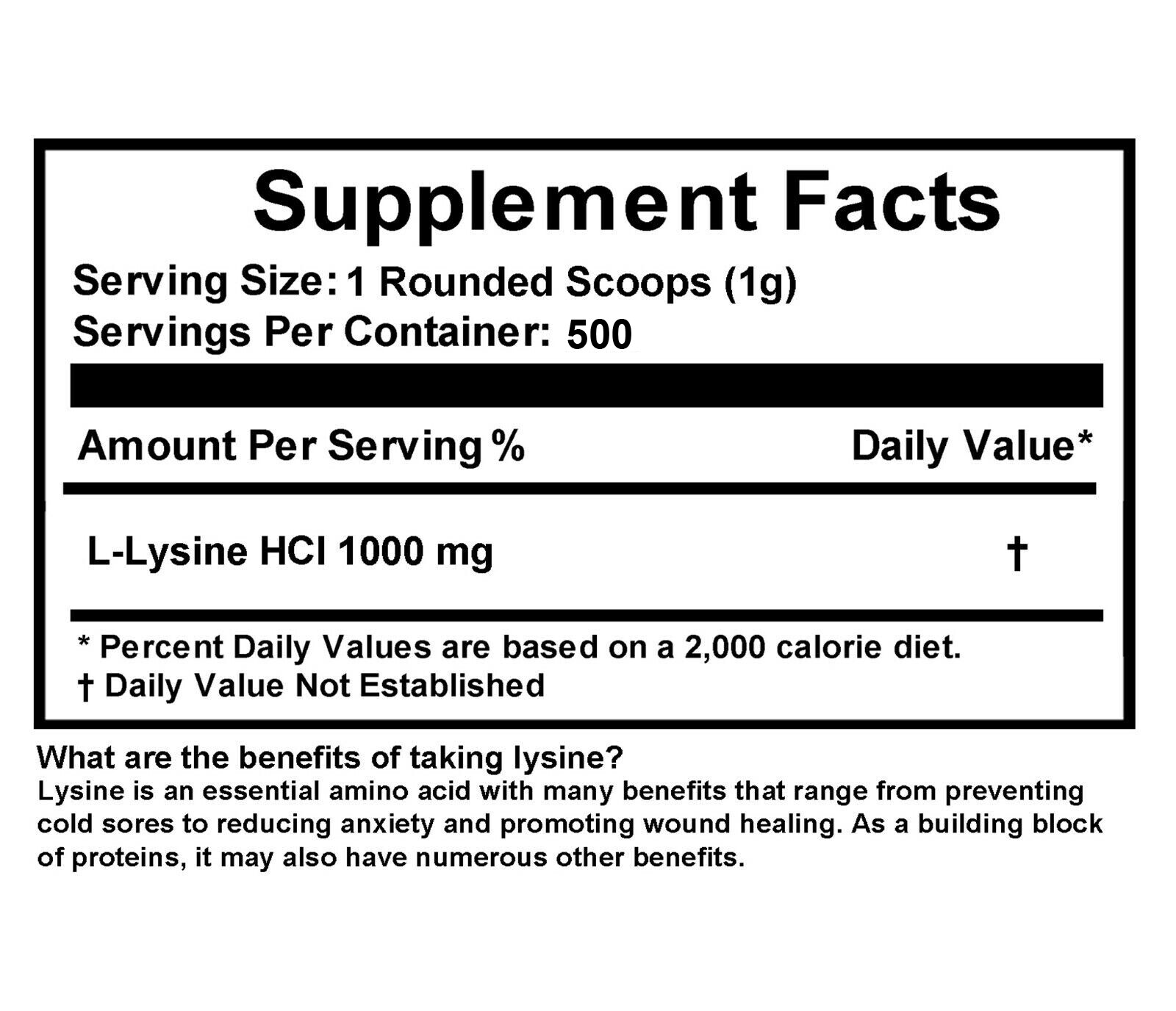 500g (1.1 lb) L-LYSINE HCL PURE POWDER US PHARMACEUTICAL GRADE KOSHER nonGMO