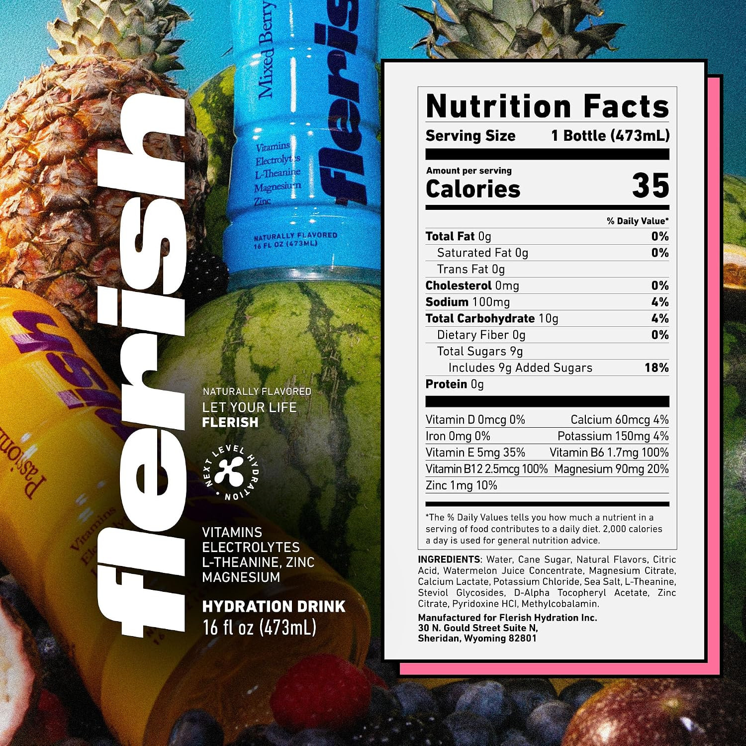 FLERISH Watermelon Juice-Based Hydration Drink, 16oz, 12-ct (Variety) | Sports D