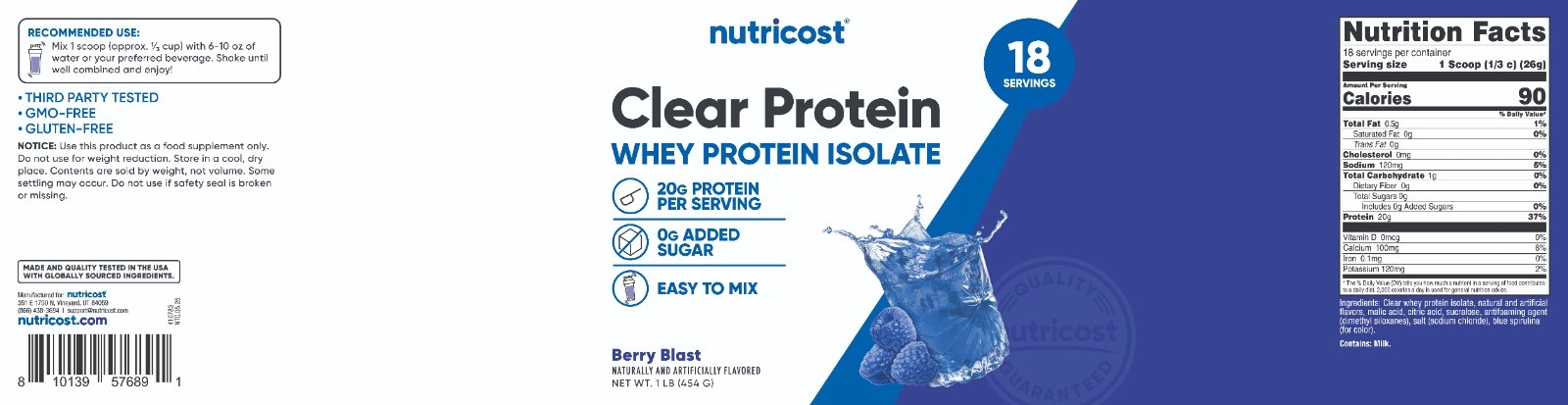 Nutricost Clear Whey Protein Isolate Powder (Berry Blast) 1 LB – 20g of Protein