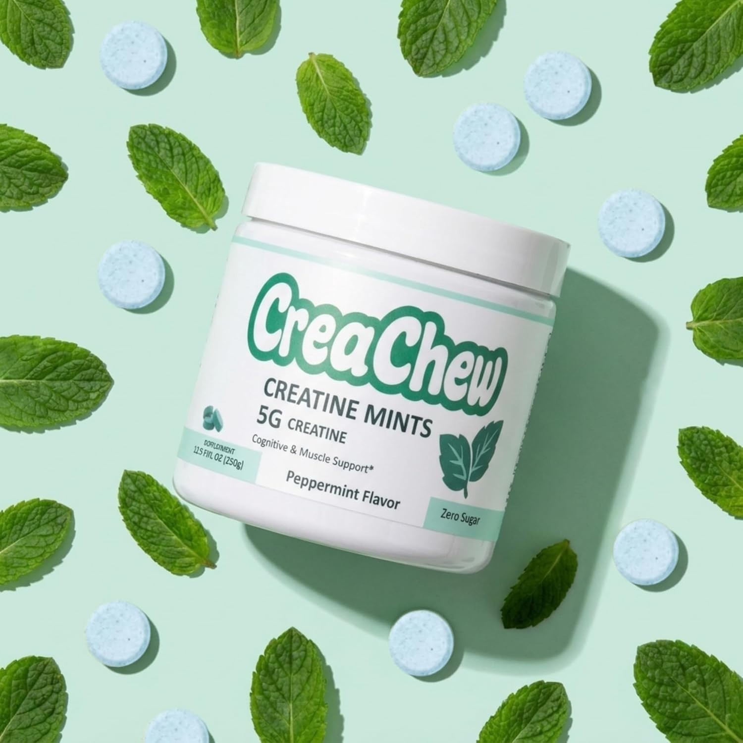 Creatine Monohydrate 5G Chewable Mints, Cognitive & Muscle Support, Zero Sugar