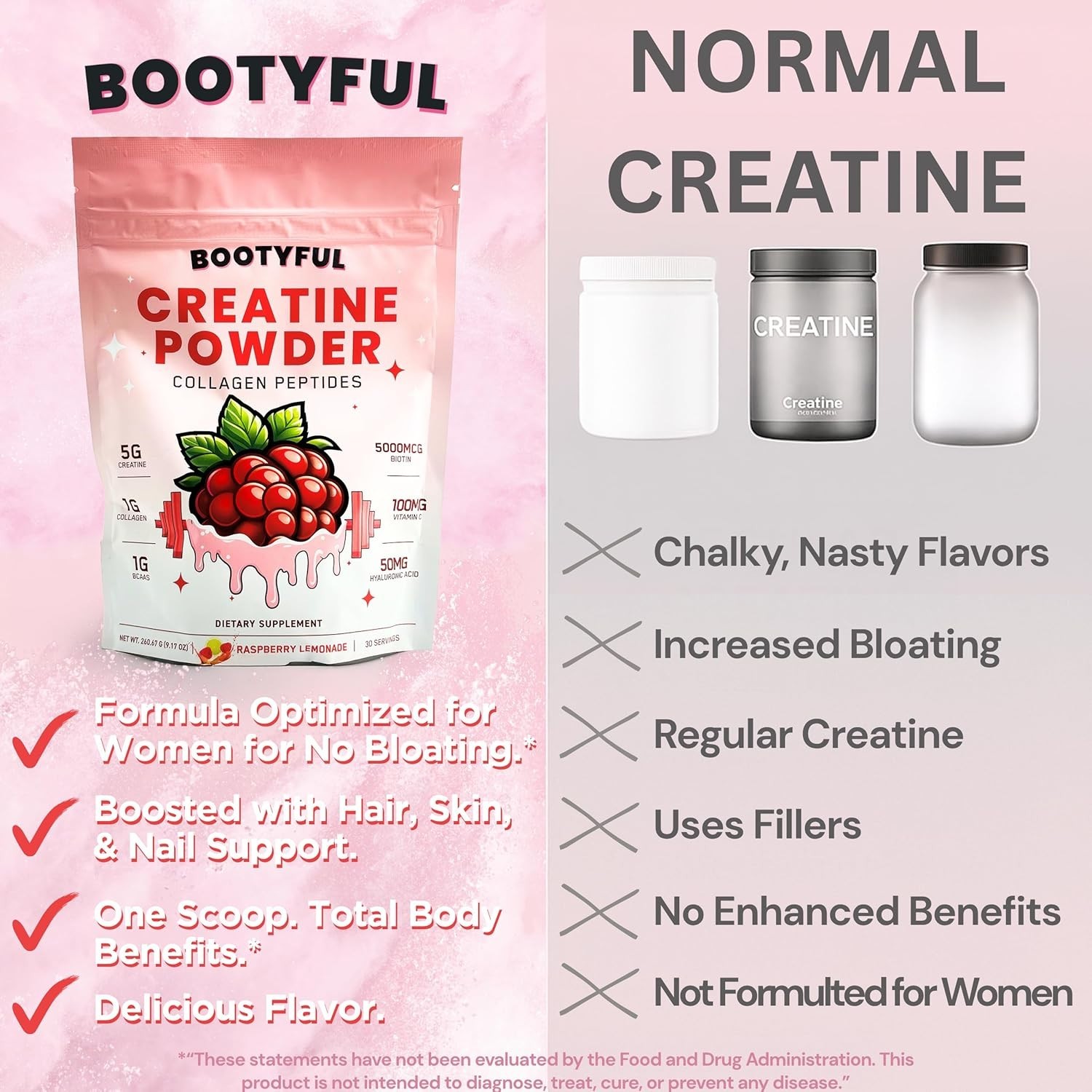 BOOTYFUL Creatine powder Women Collagen Biotin BCAAs Raspberry Lemonade Booty 2