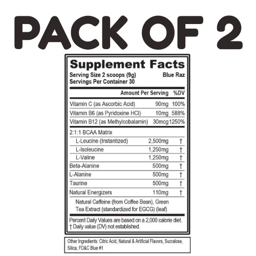 EVL BCAA Energy – Blue Raz Powder – 30 Servings – Pack of 2